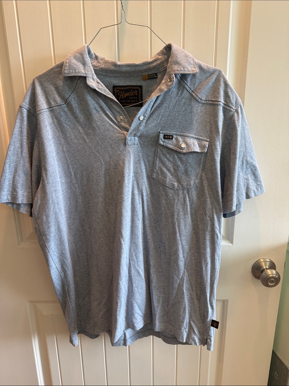 Howler Brothers Light Heather Blue Polo with Chest Pocket